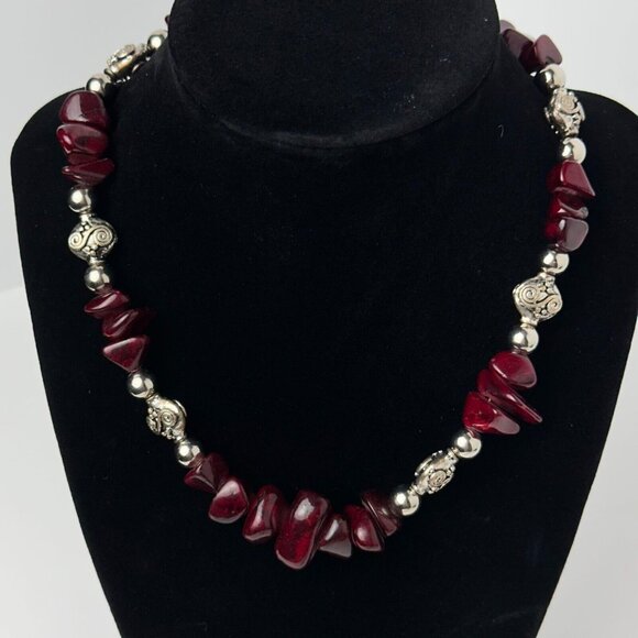 Unbranded Jewelry - I Silver Red Garnet Beaded Necklace 7.5" Toggle Clasp Fashion Jewelry